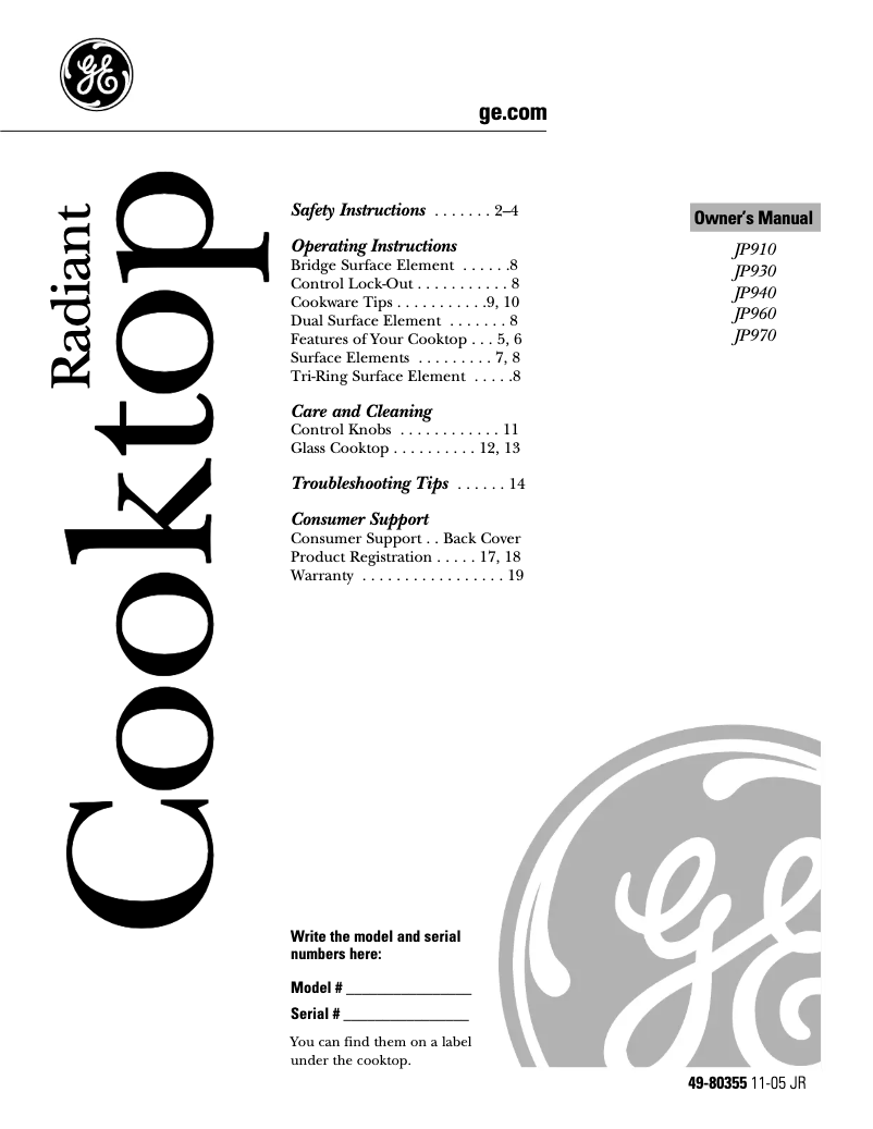 Page 1 of the manual Use and Maintenance Manual GE Profile JP970KKCC
