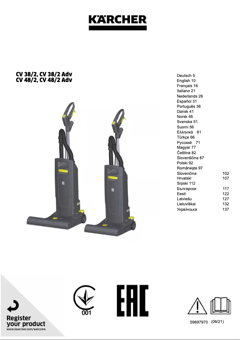 Page 1 de la notice Manuel utilisateur Kärcher CV 38/2