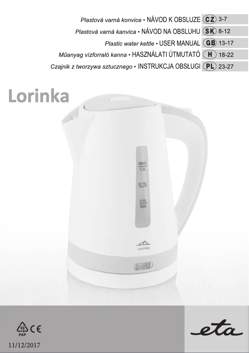 Image de la première page du manuel de l'appareil Lorinka