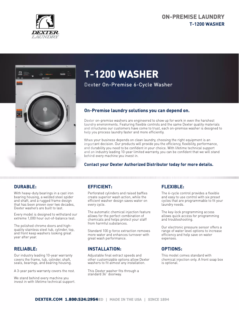 Page 1 de la notice Fiche technique Dexter Laundry T-1200