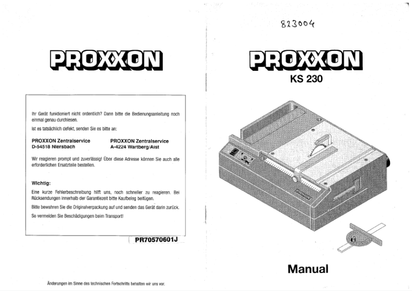Página 1 del manual Manual de usuario Proxxon KS 230