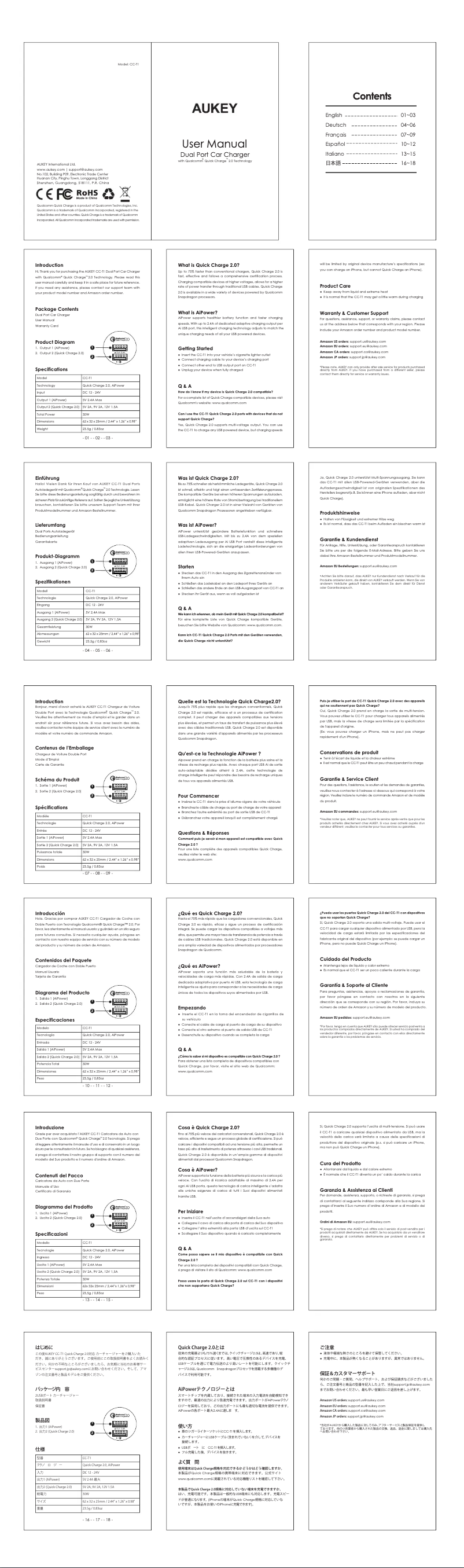 Page 1 de la notice Manuel utilisateur Aukey CC-T1