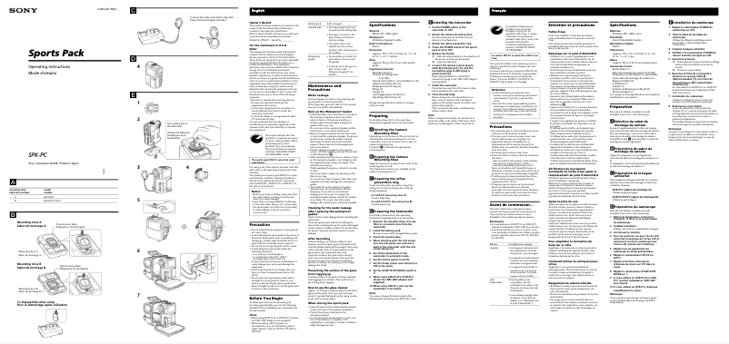 Page 1 de la notice Manuel utilisateur Sony SPK-PC