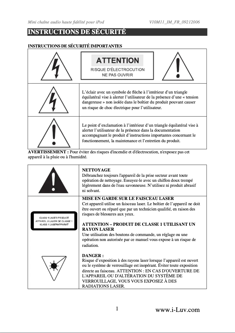 Page n°1 - Manuel utilisateur iLuv i7500