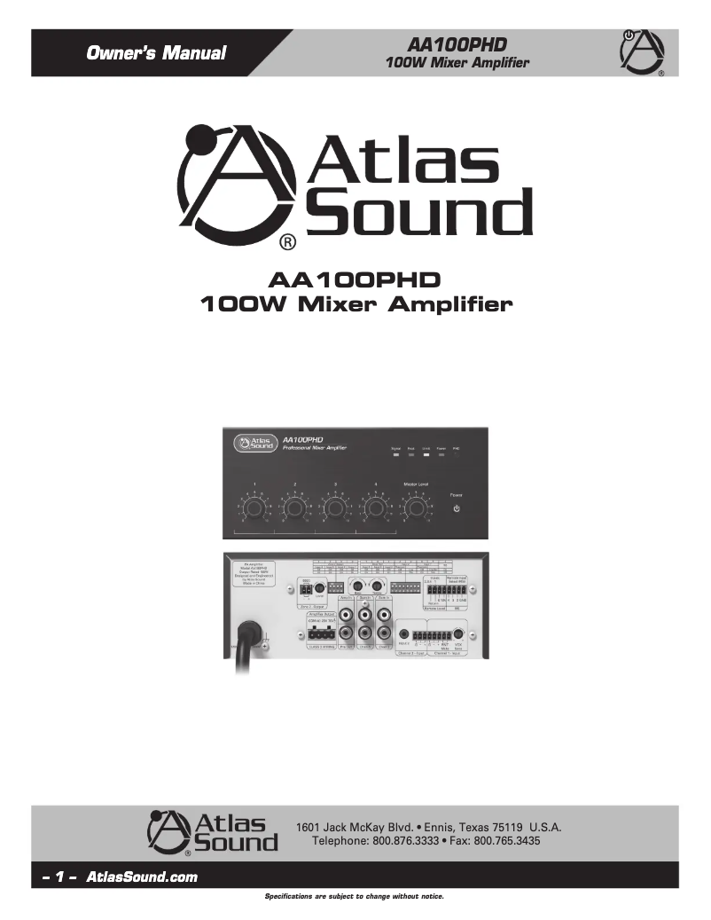 Image de la première page du manuel de l'appareil AA100PHD