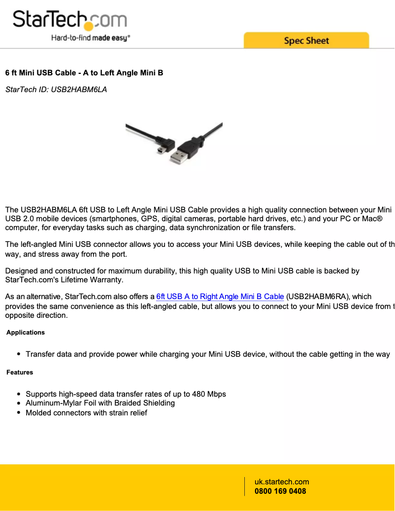 Page 1 de la notice Manuel utilisateur StarTech.com USB2HABM6LA
