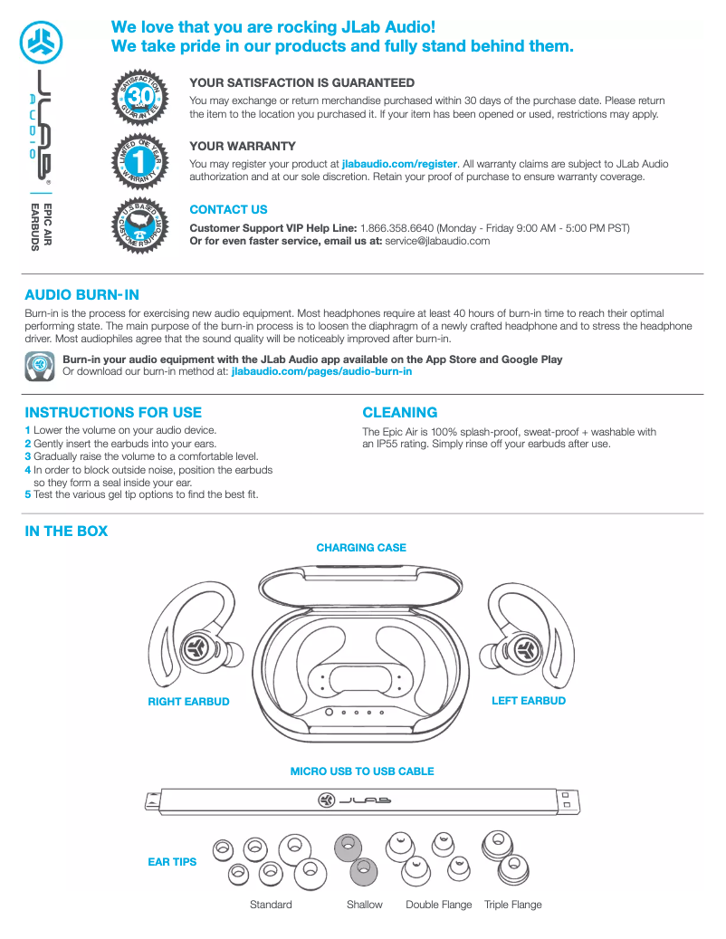 Page 1 de la notice Manuel utilisateur JLab Epic Air