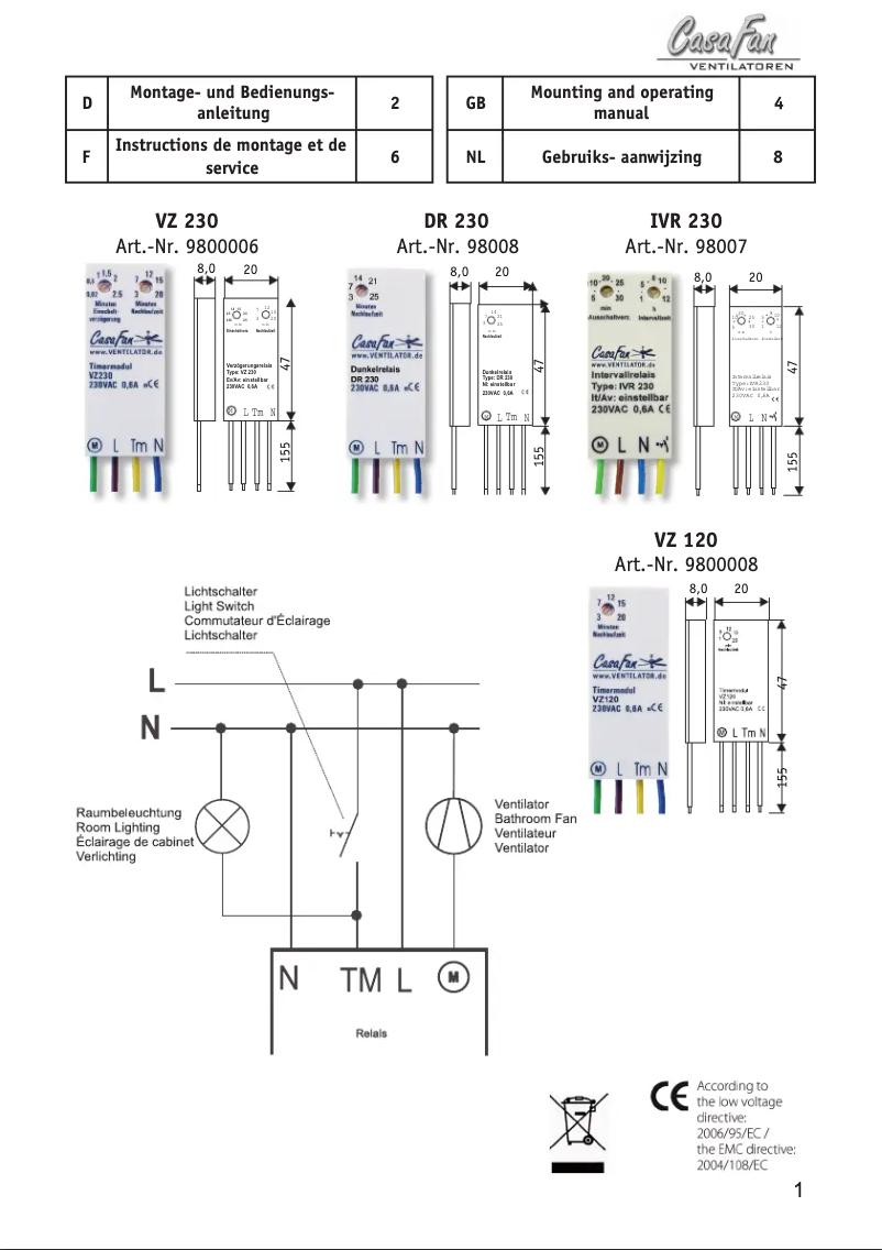 Page n°1 - Manuel utilisateur CasaFan IVR 230