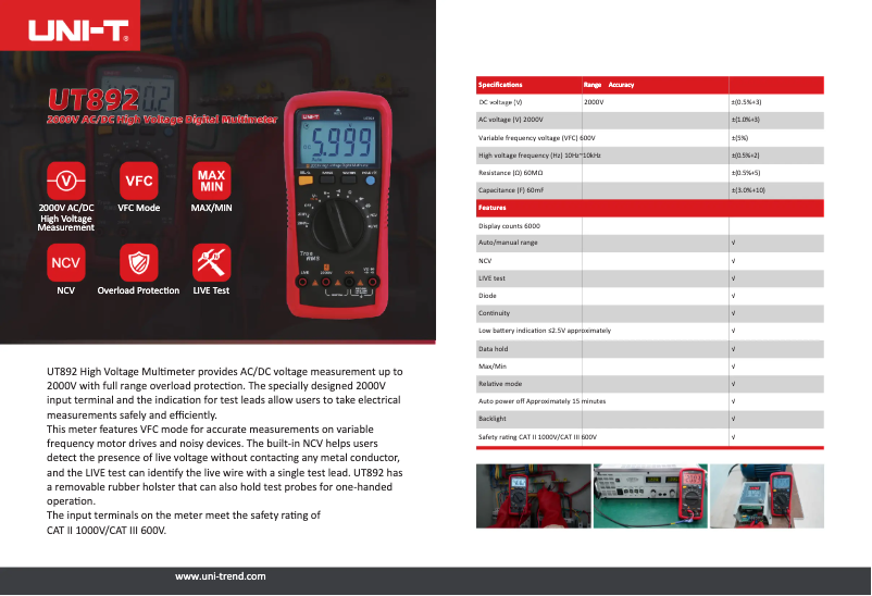 Page 1 de la notice Manuel utilisateur Uni-T UT892