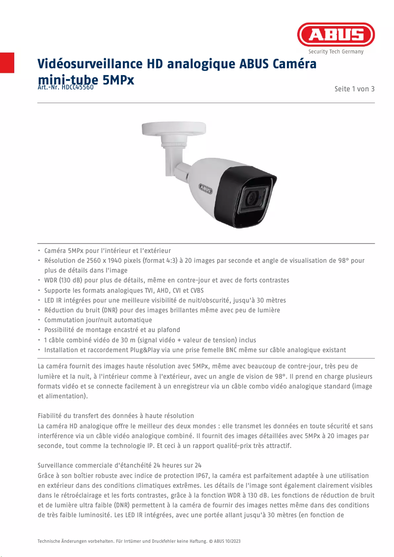 Page n°1 - Fiche technique Abus HDCC45560