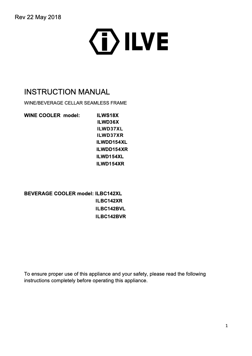Page n°1 - Manuel utilisateur Ilve ILWD37XR