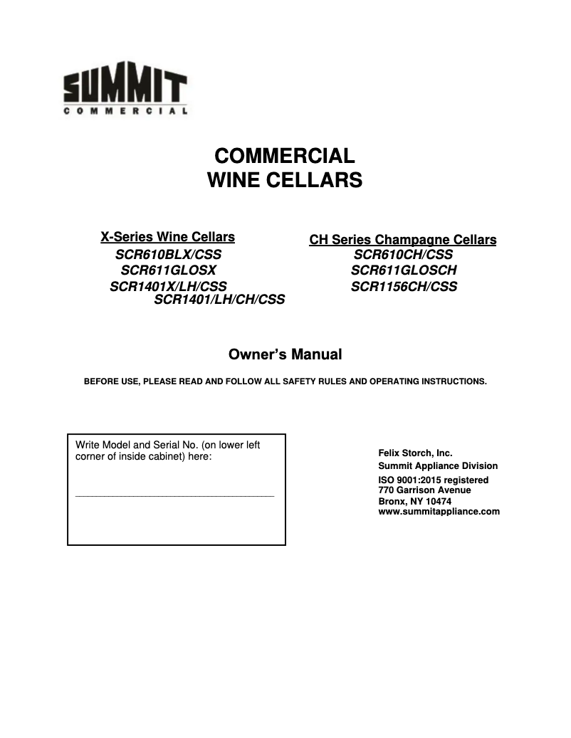 Página 1 del manual Manual de usuario Summit SCR1156CH
