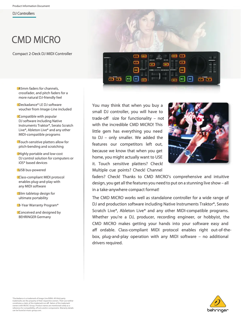 Page 1 of the manual Technical Sheet Behringer CMD MICRO