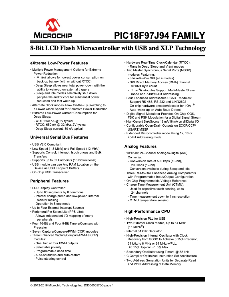 Image de la première page du manuel de l'appareil PIC18F97J94