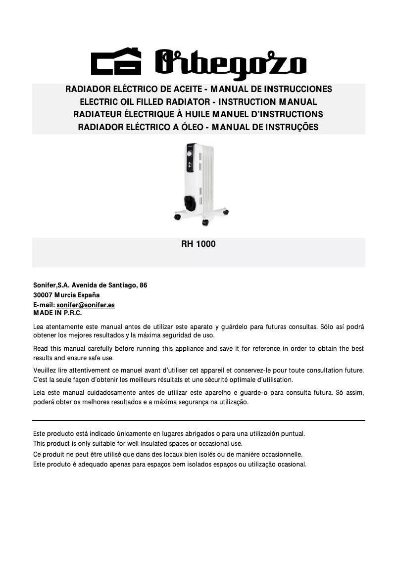 Page 1 de la notice Manuel utilisateur Orbegozo RF 2500