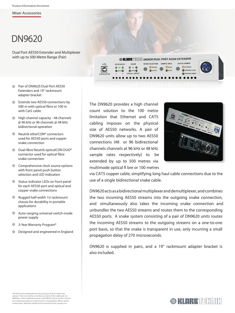 Page 1 de la notice Fiche technique Klark Teknik DN9620