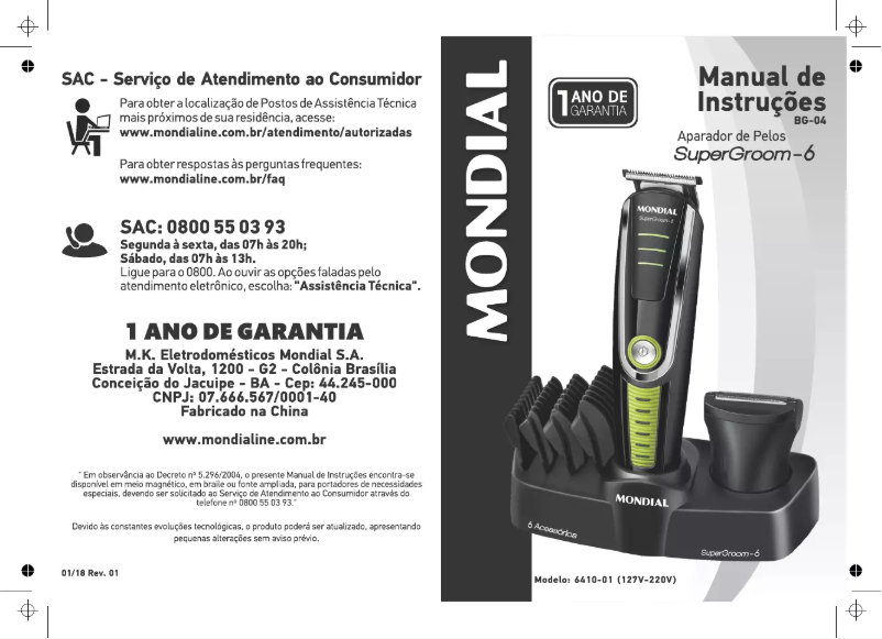 Page 1 de la notice Manuel utilisateur Mondial SuperGroom 6 BG-04