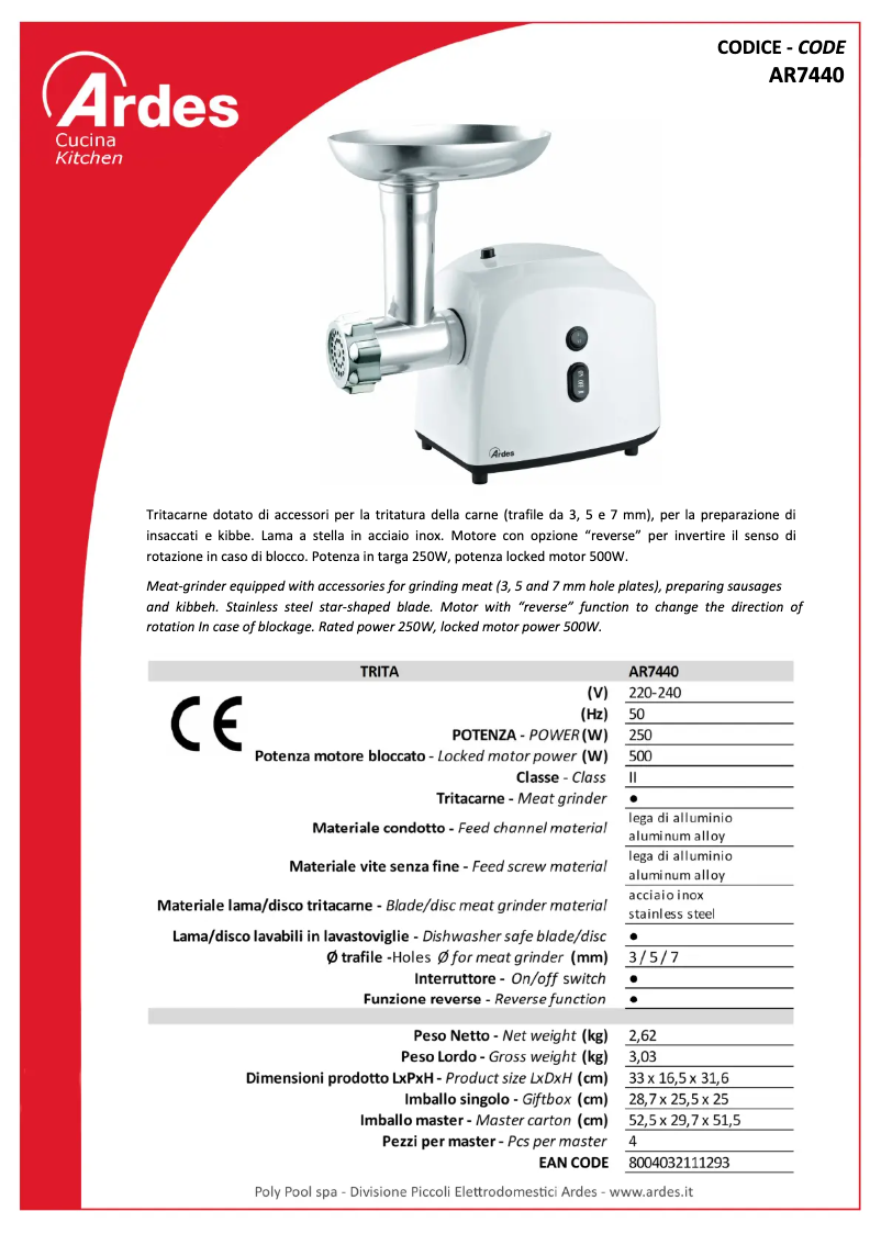 Página 1 del manual Ficha técnica Ardes AR7440