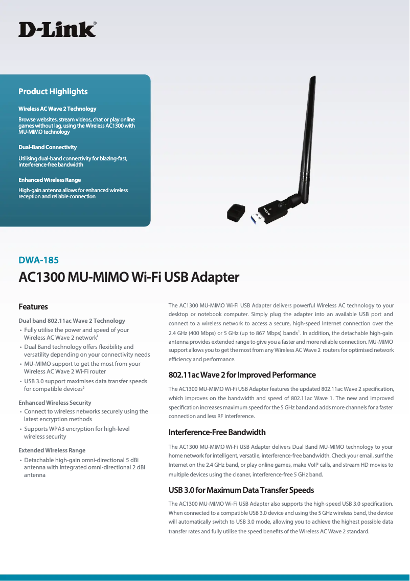 Page n°1 - Manuel utilisateur D-Link DWA-185