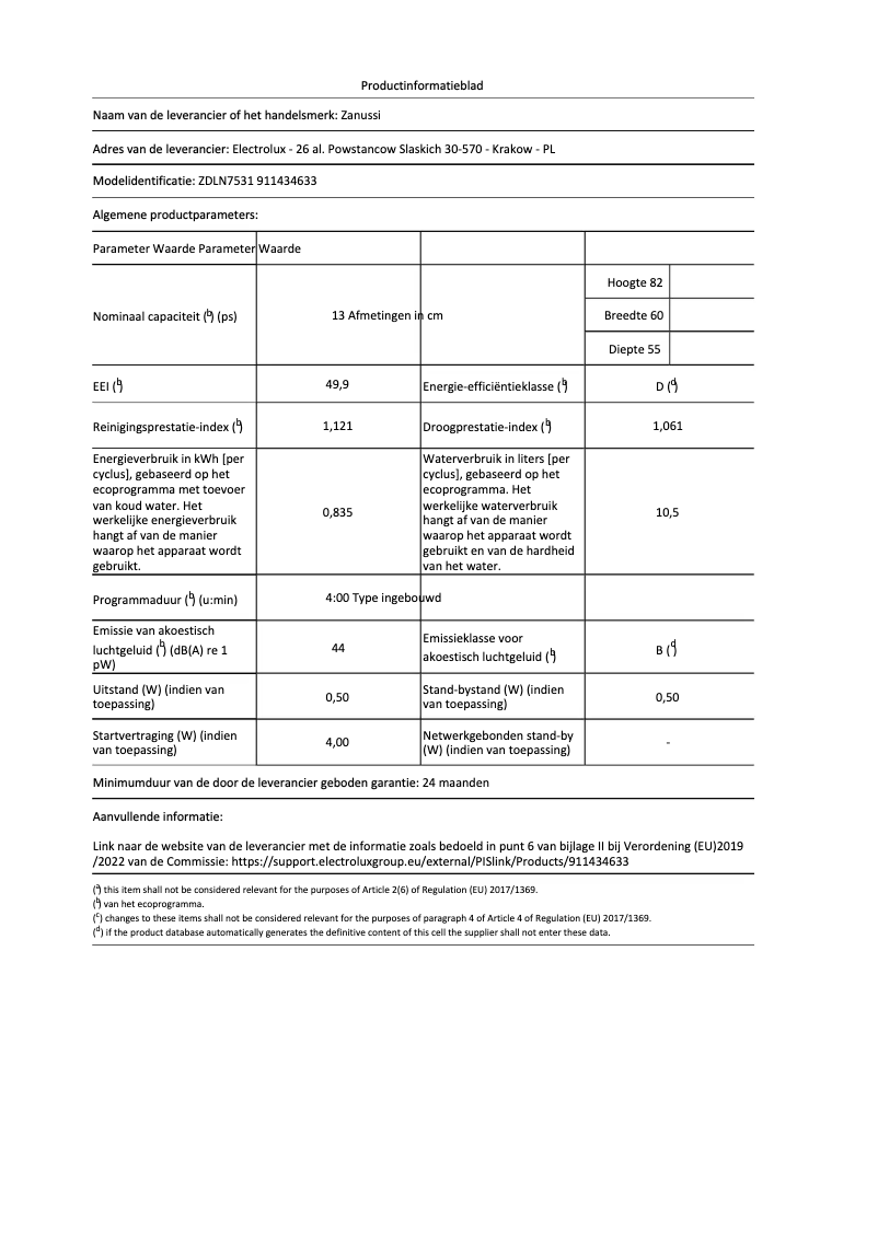 Page n°1 - Mode d'emploi Zanussi ZDLN7531
