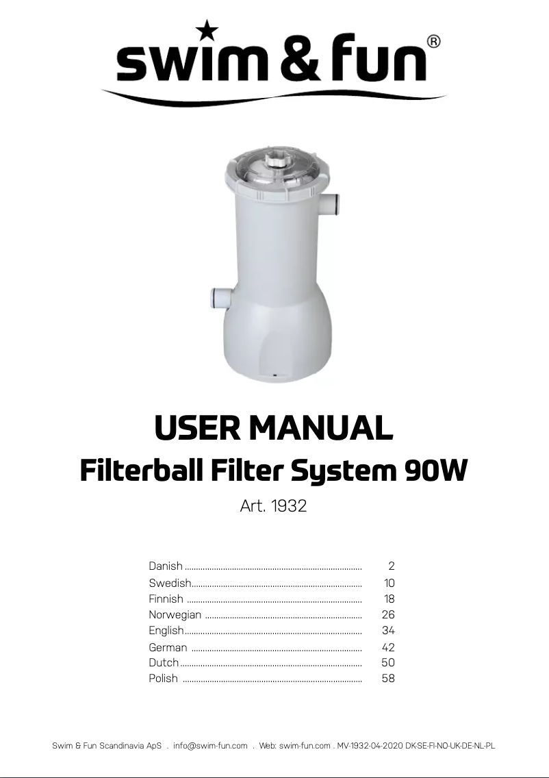 Page 1 de la notice Manuel utilisateur Swim & Fun Filterballs System 90W
