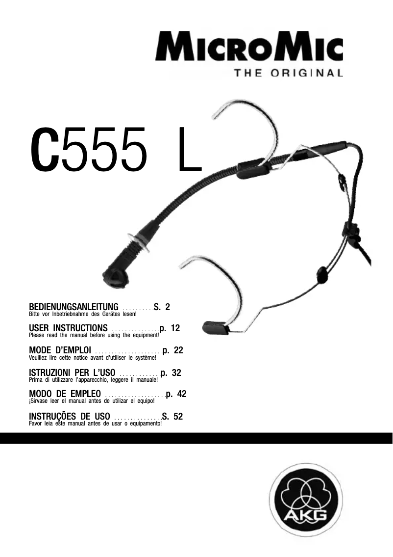 Page 1 de la notice Manuel utilisateur AKG C555 L
