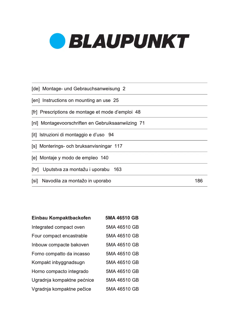 Página 1 del manual Manual de usuario Blaupunkt 5MA46510GB