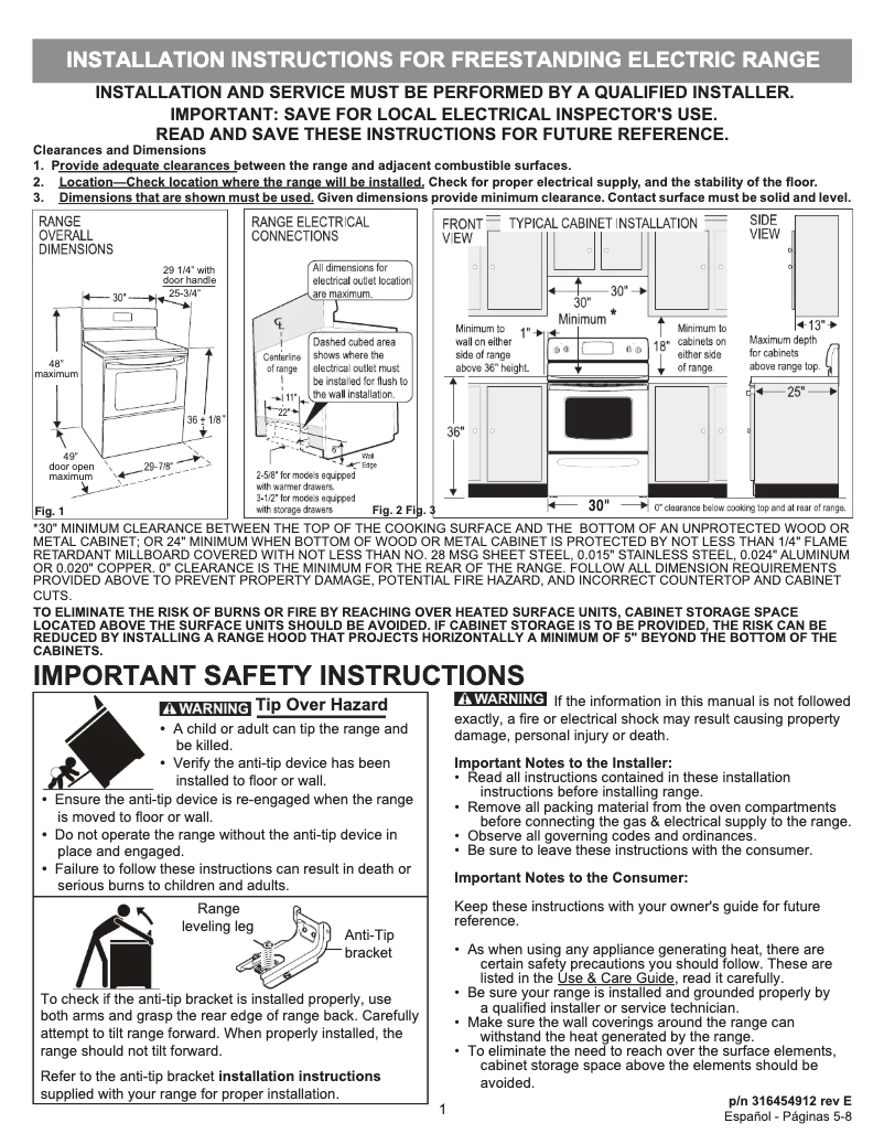 Page n°1 - Guide d'installation Frigidaire FFEF3003UW