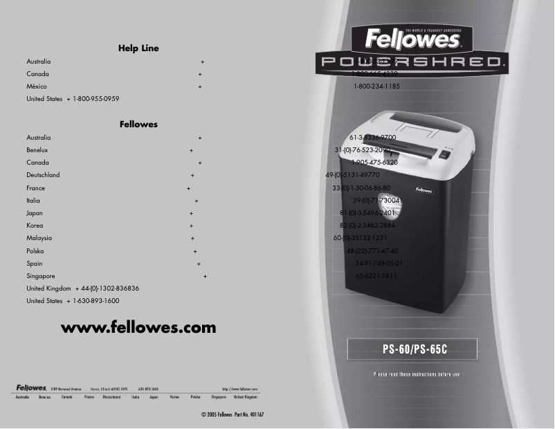 Page n°1 - Manuel utilisateur Fellowes Powershred PS-60
