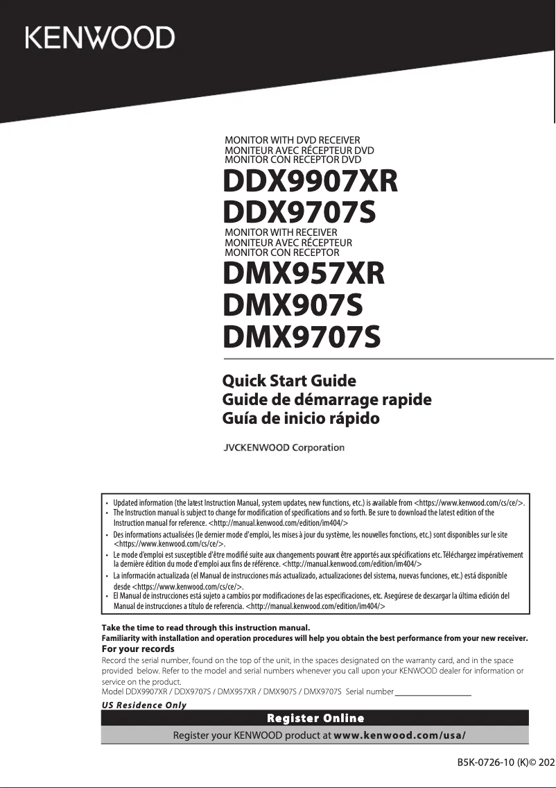 Page n°1 - Guide de démarrage rapide Kenwood DDX9707S