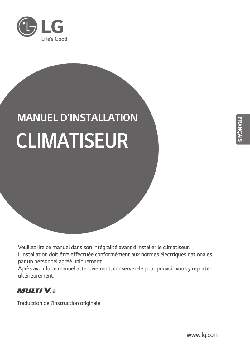 Page 1 de la notice Guide d'installation LG ARUN040LSS0