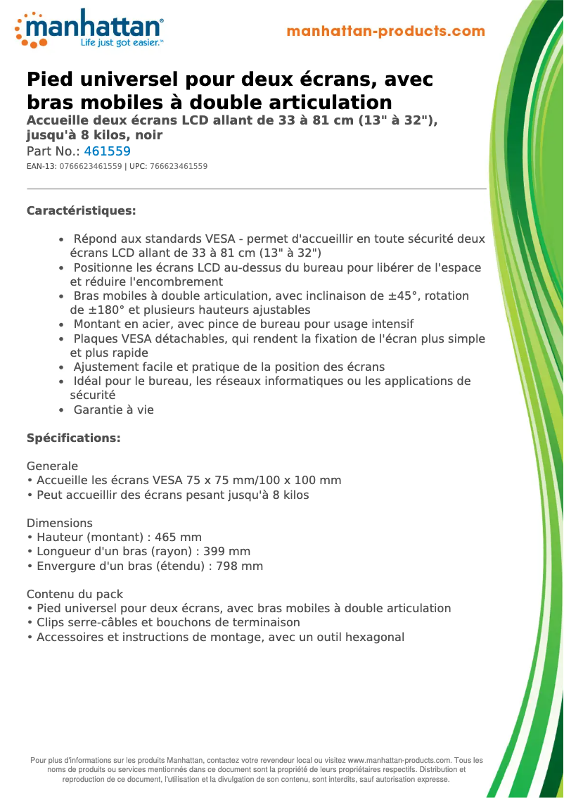 Page 1 de la notice Fiche technique Manhattan 461559
