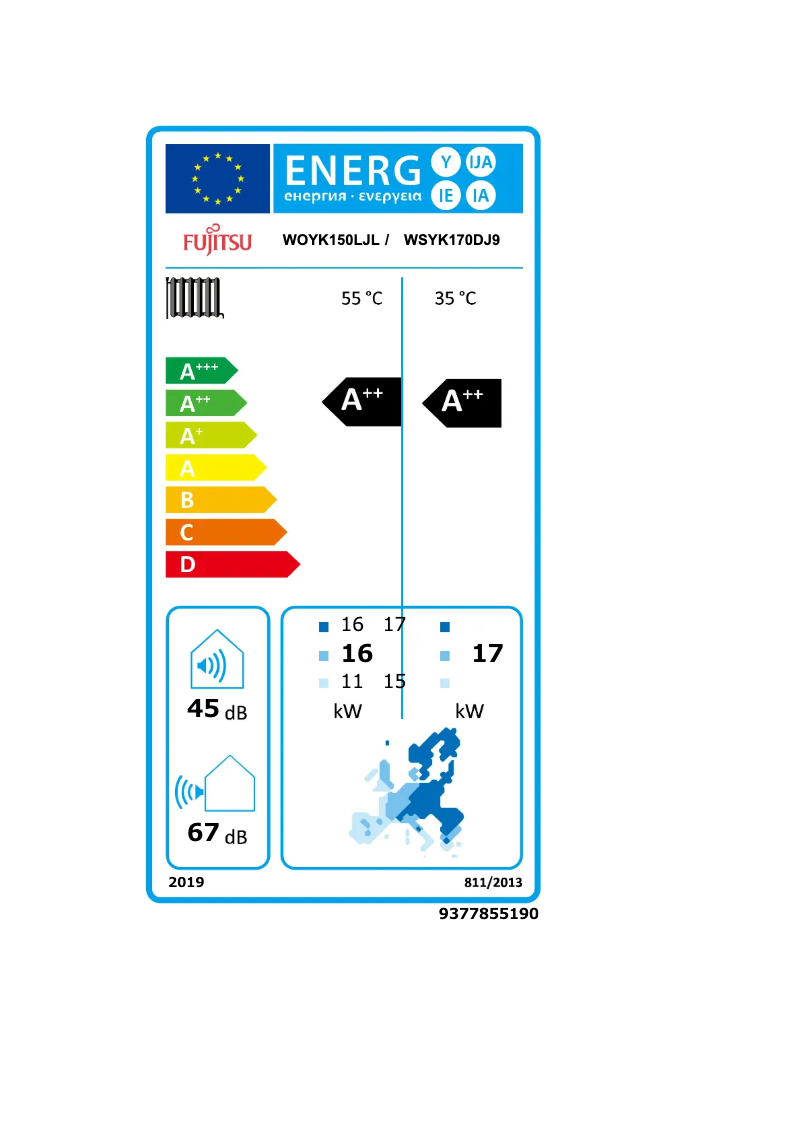 Page n°1 - Label énergétique Fujitsu Waterstage WSYK170DJ9