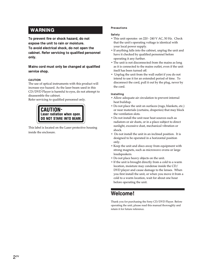 Page 1 de la notice Manuel utilisateur Sony DVP-S505D