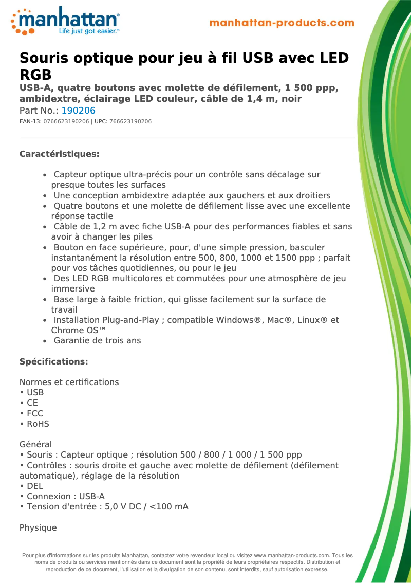 Page 1 de la notice Fiche technique Manhattan 190206