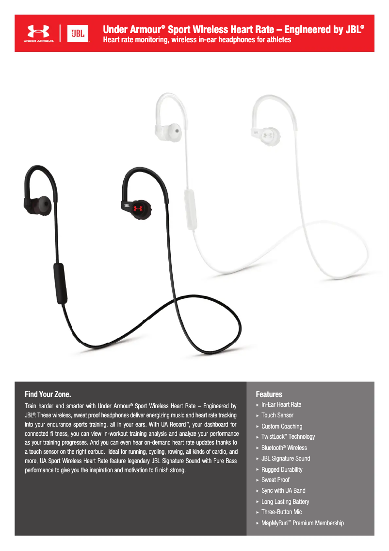 Page 1 de la notice Manuel utilisateur JBL Under Armour Sport Wireless Heart Rate