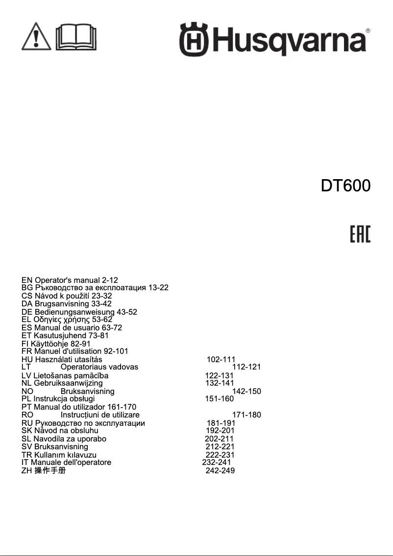Page 1 de la notice Manuel utilisateur Husqvarna DT600