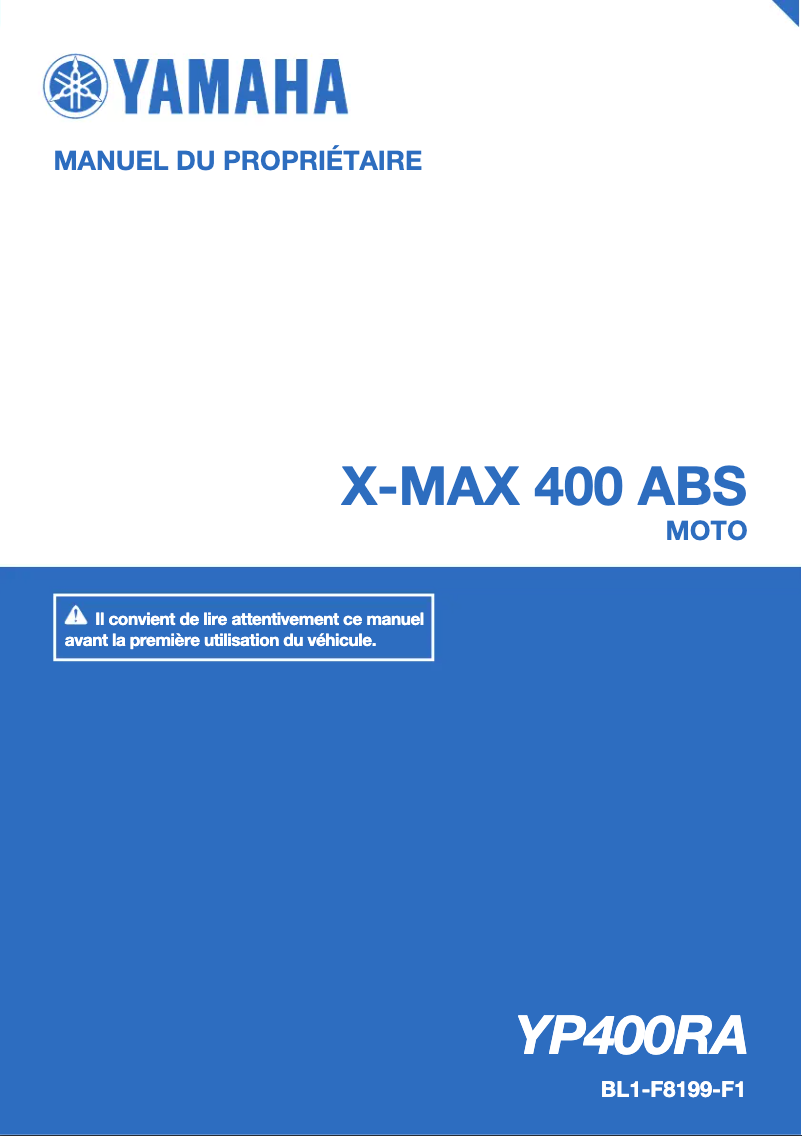 Image de la première page du manuel de l'appareil XMAX 400 (2018)