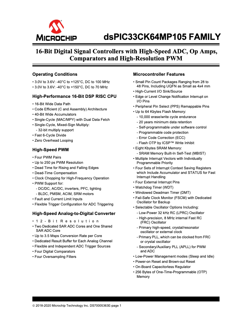 Image de la première page du manuel de l'appareil dsPIC33CK32MP102