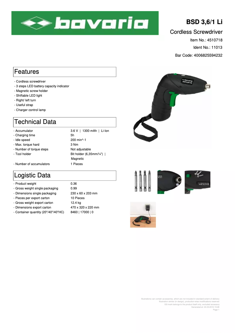 Page n°1 - Manuel utilisateur Bavaria BSD 3,6/1 Li