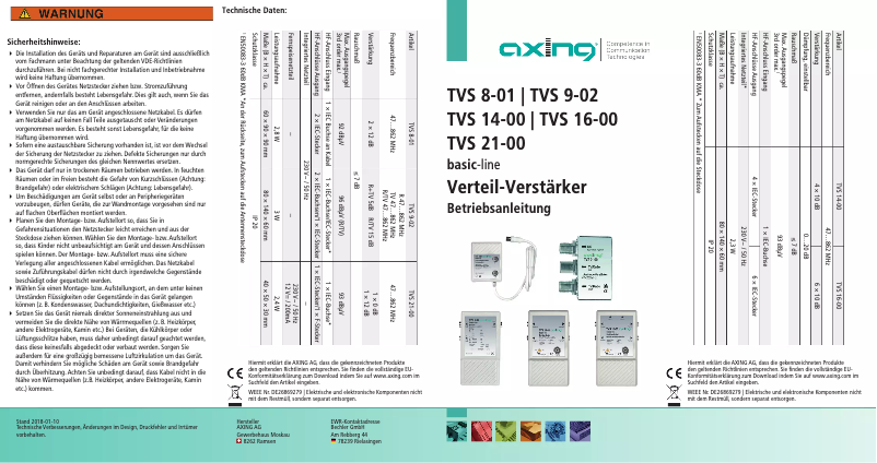 Page n°1 - Manuel utilisateur Axing TVS014001