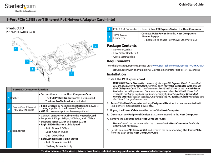 Page n°1 - Manuel utilisateur StarTech.com PR12GIP-NETWORK-CARD