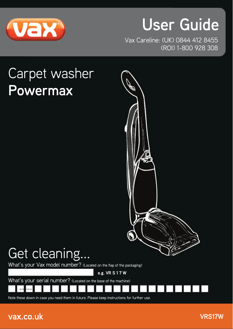 Page n°1 - Manuel utilisateur Vax Powermax VRS17W