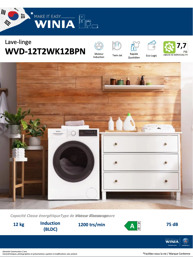 Page n°1 - Fiche technique Winia WVD-12T2WK12BPN