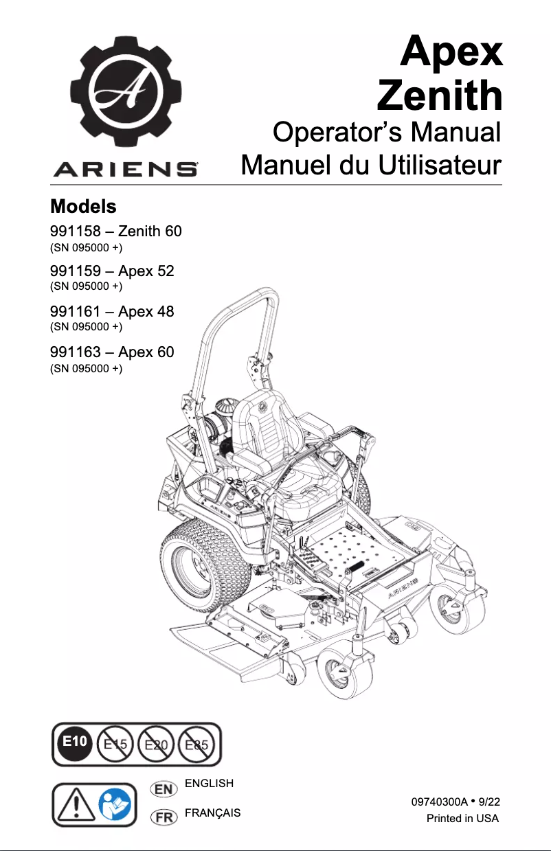 Page n°1 - Manuel utilisateur Ariens Apex 48