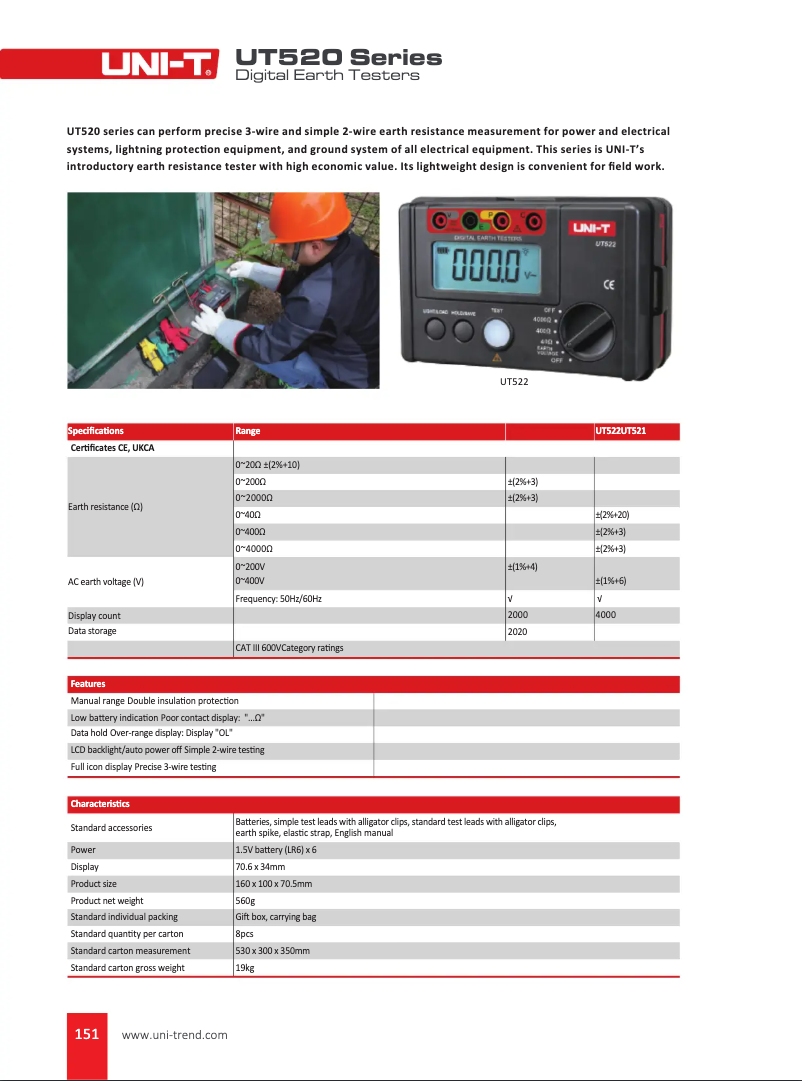 Page 1 de la notice Fiche technique Uni-T UT522