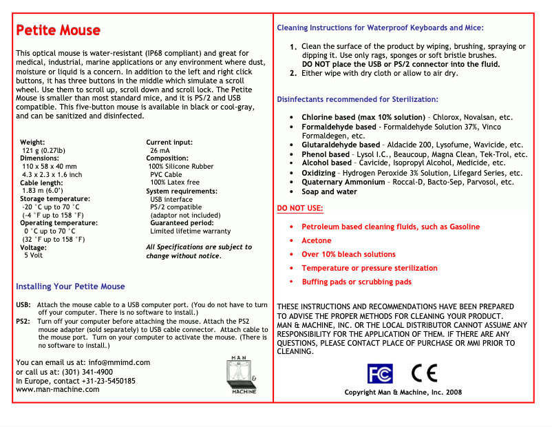 Page n°1 - Manuel utilisateur Man & Machine C Mouse