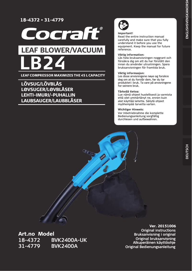 Page 1 de la notice Manuel utilisateur Cotech BVK2400A-UK