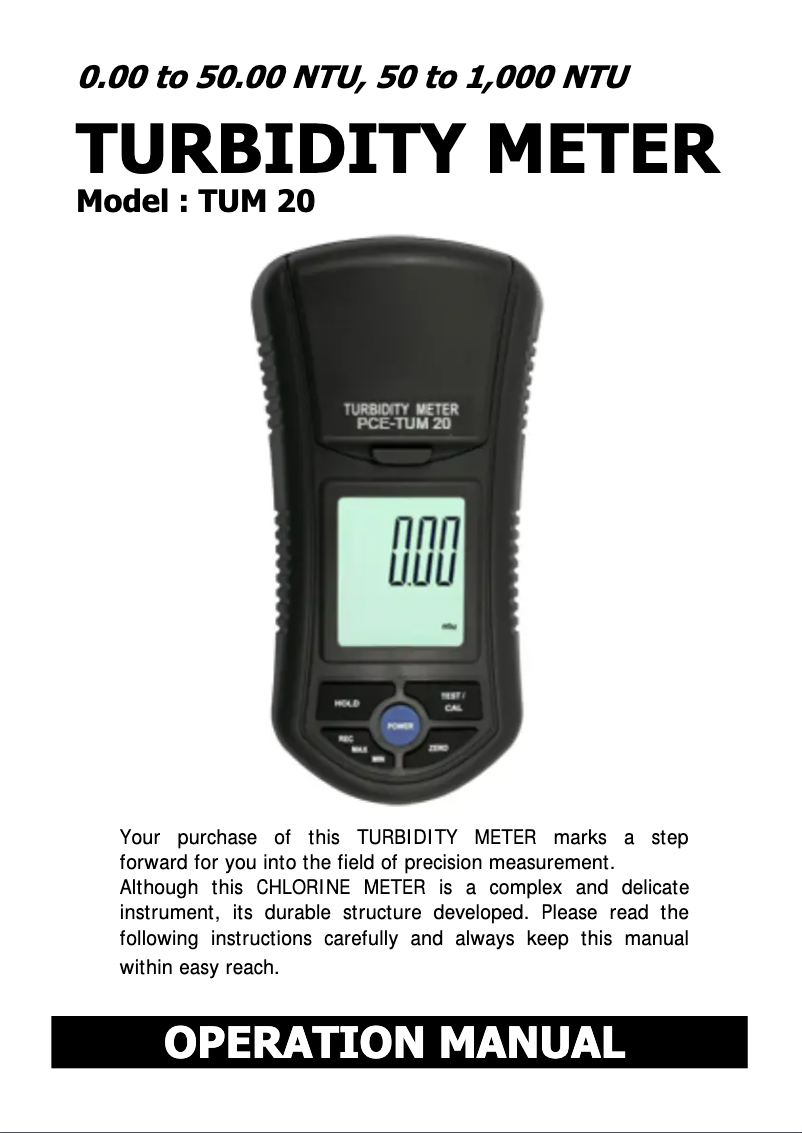 Image de la première page du manuel de l'appareil PCE-TUM 20