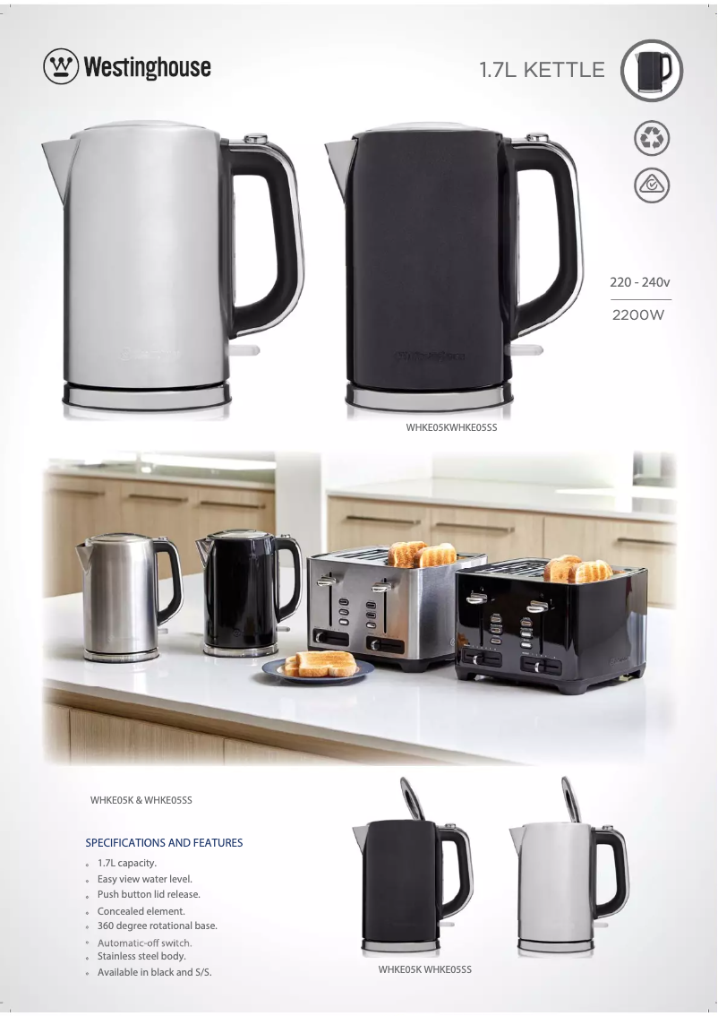 Page 1 de la notice Fiche technique Westinghouse WHKE05K